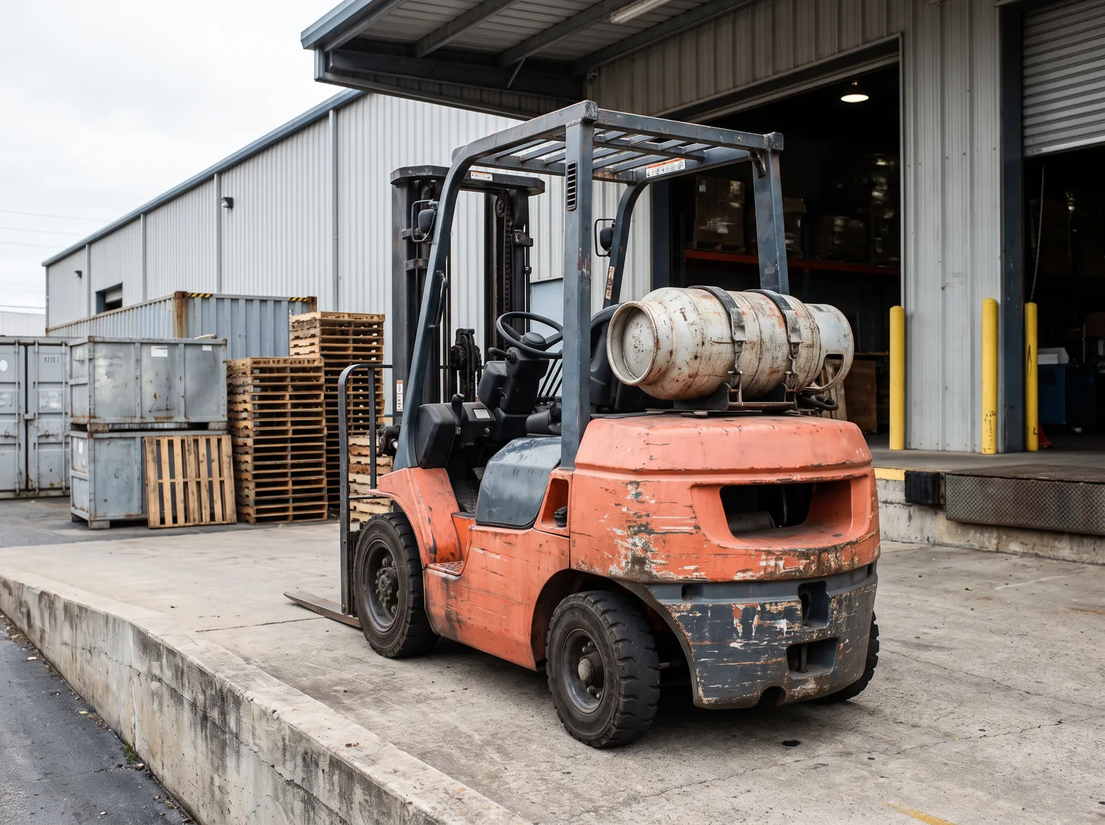 Propane-powered internal combustion forklift outdoors